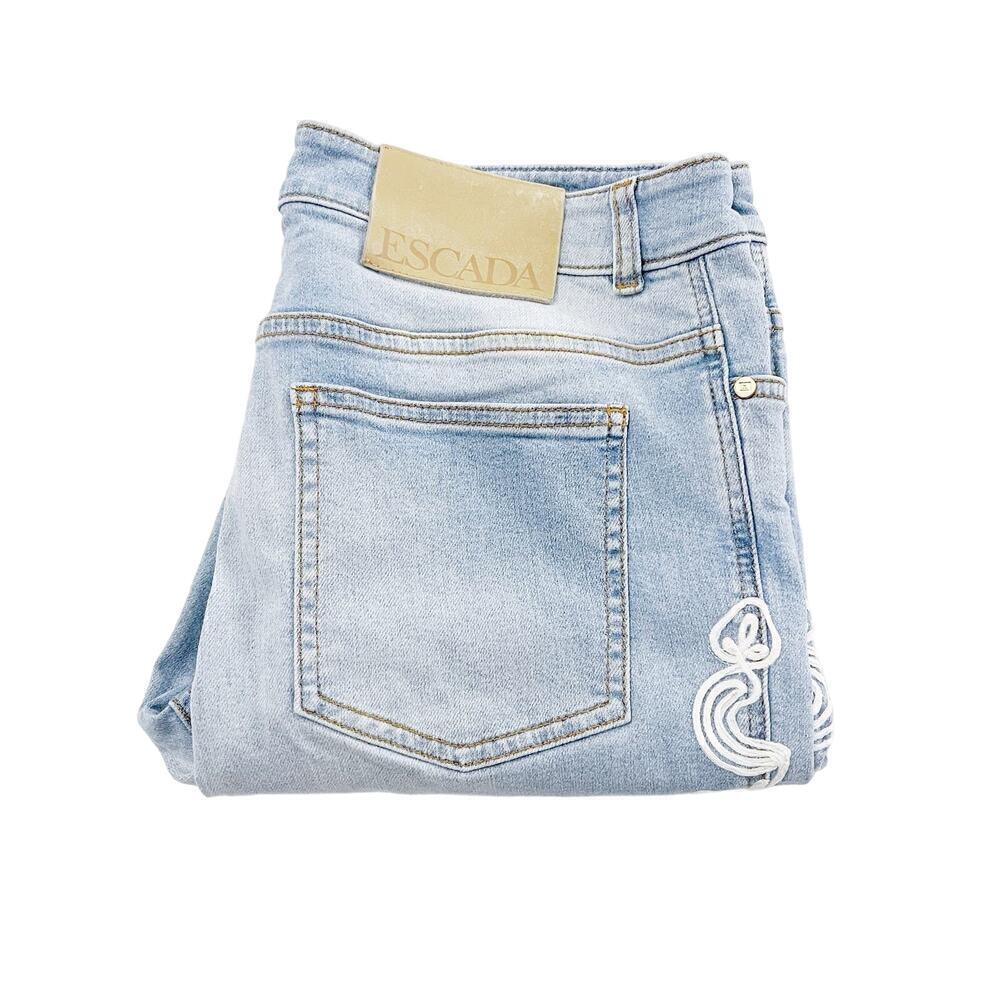 Escada Bright Blue Light Wash Denim Jeans Lace Embroidery SZ42